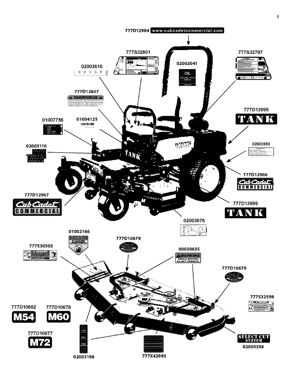 Label Map Diagram and Parts List for M60-KH (53CH8CT6050-27HP)(2011) Cub Cadet Lawn Tractor